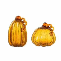 Glitzhome® Amber Crackle Glass Pumpkin Set
