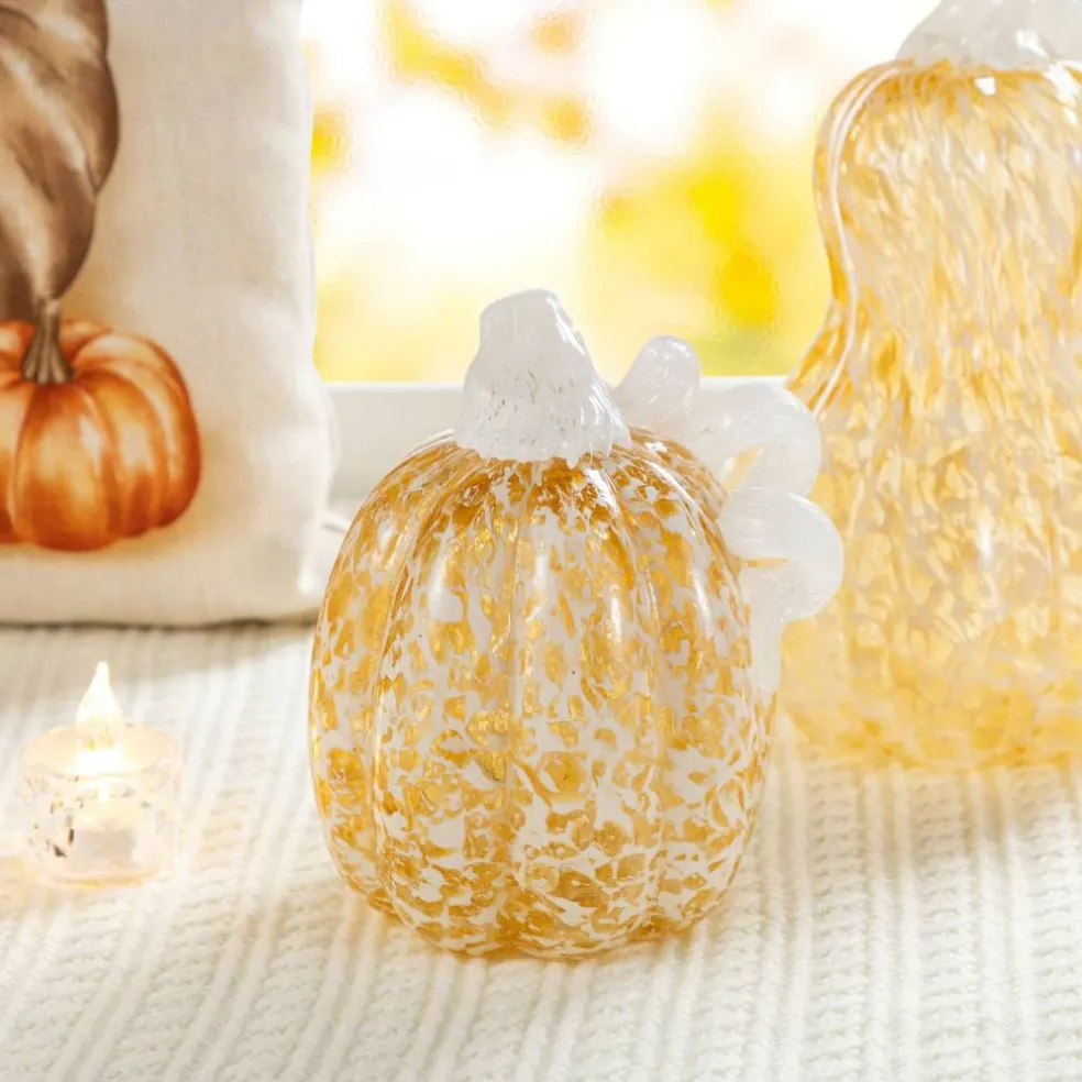 Glitzhome® Amber Dots Fall Pumpkin Glass Tabletop Accent