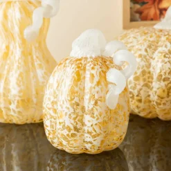 Glitzhome® Amber Dots Fall Pumpkin Glass Tabletop Accent