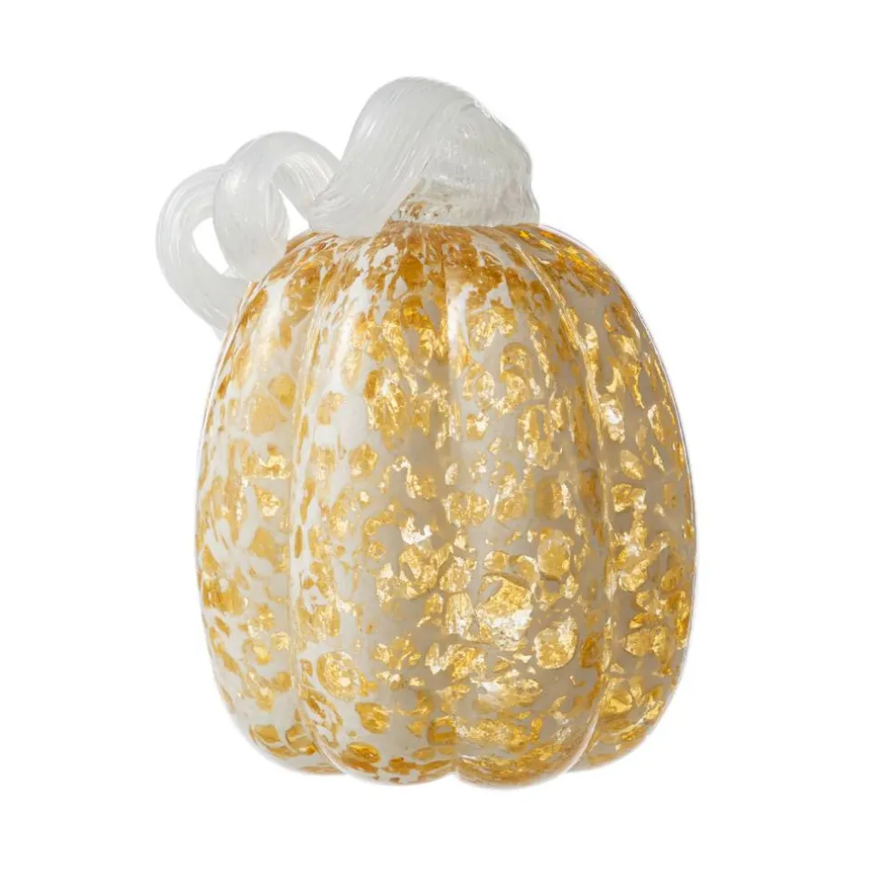 Glitzhome® Amber Dots Fall Pumpkin Glass Tabletop Accent
