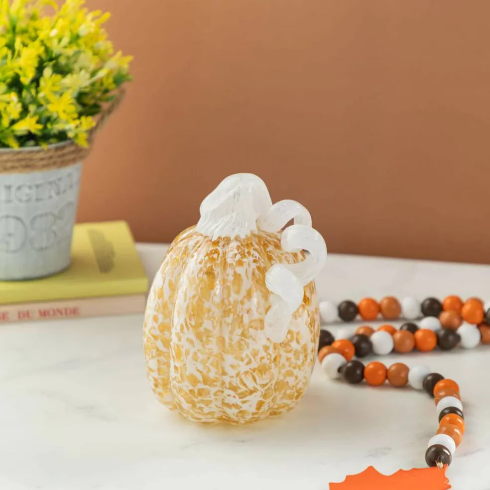 Glitzhome® Amber Dots Fall Pumpkin Glass Tabletop Accent