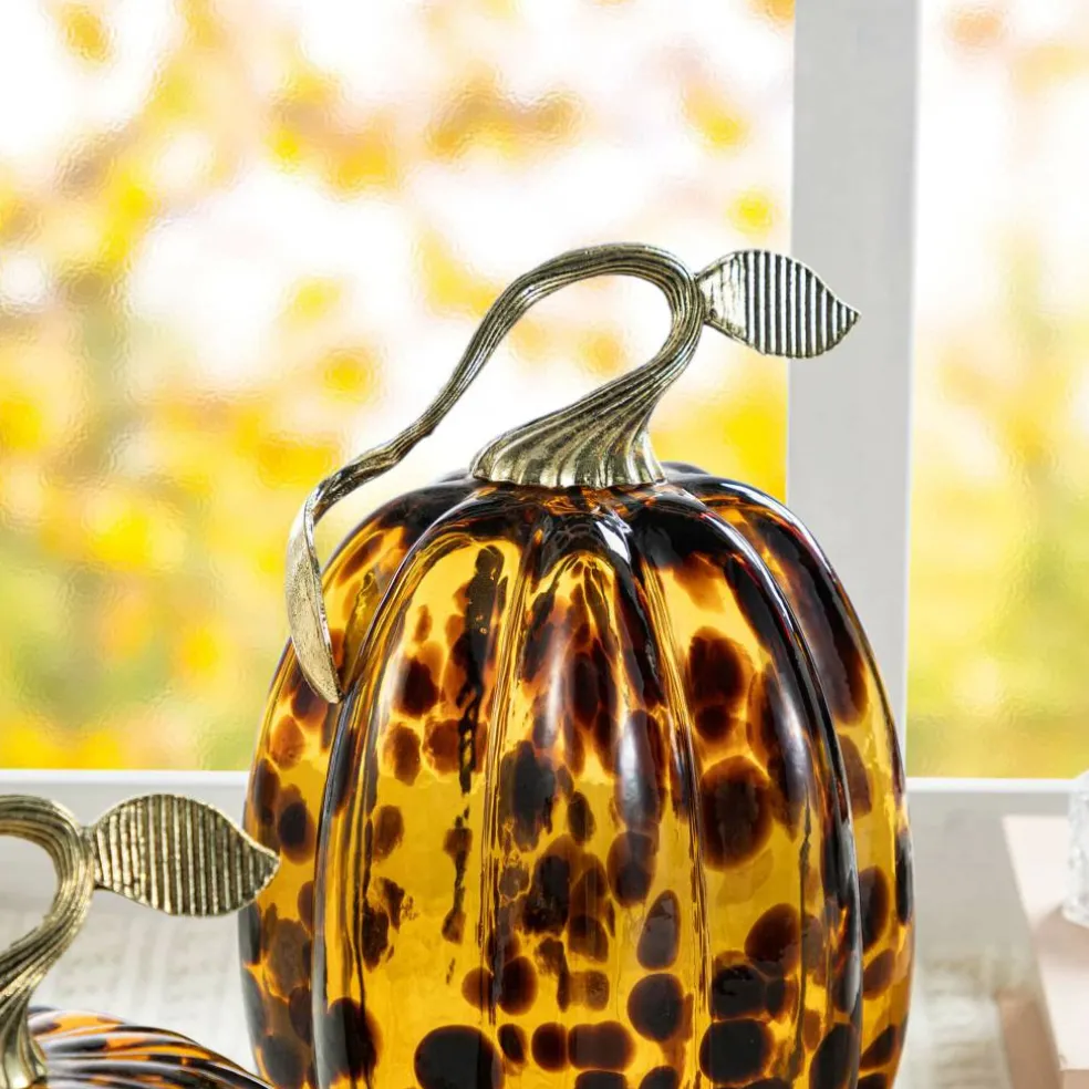 Glitzhome® Amber Dots Glass Pumpkin