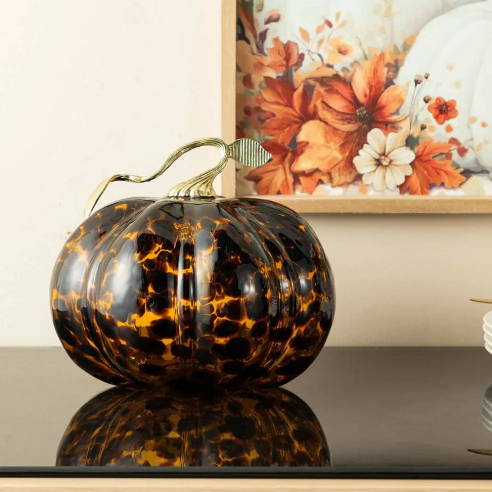 Glitzhome® Amber Dots Glass Pumpkin