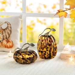 Glitzhome® Amber Dots Glass Pumpkin