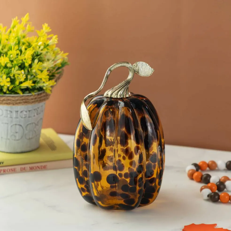 Glitzhome® Amber Dots Glass Pumpkin