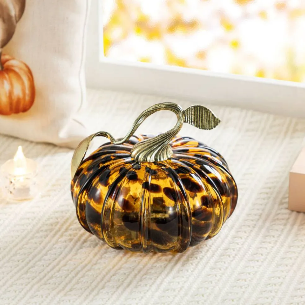 Glitzhome® Amber Dots Glass Pumpkin