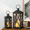 Glitzhome® Black Farmhouse Wood & Metal Lanterns Set