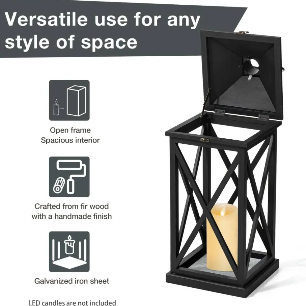 Glitzhome® Black Farmhouse Wood & Metal Lanterns Set