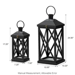 Glitzhome® Black Farmhouse Wood & Metal Lanterns Set