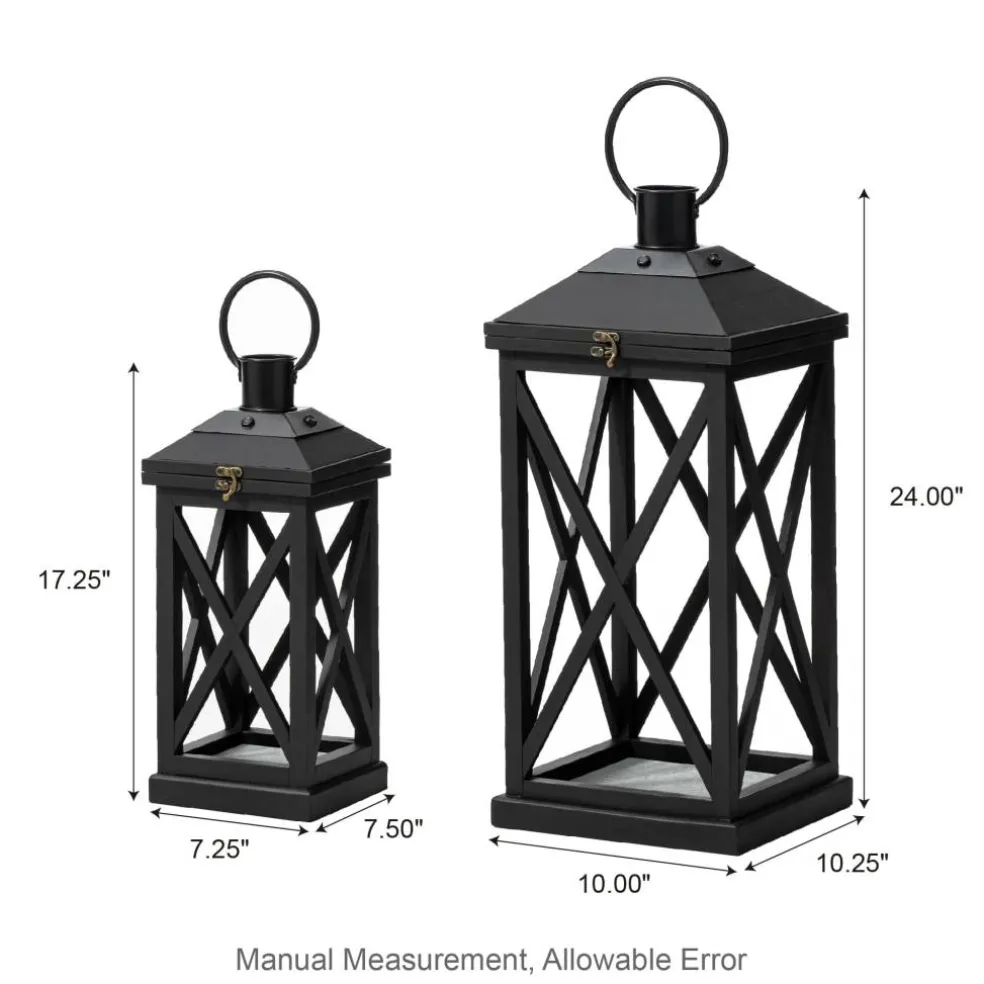 Glitzhome® Black Farmhouse Wood & Metal Lanterns Set