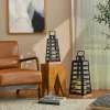 Glitzhome® Black Modern Trapezoid Metal & Wood Lanterns Set