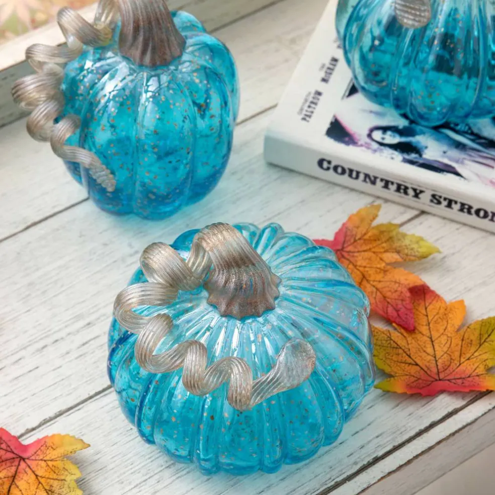 Glitzhome® Blue Glass Pumpkin Set