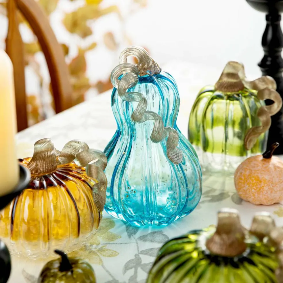 Glitzhome® Blue Glass Pumpkin Set