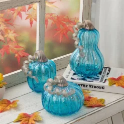Glitzhome® Blue Glass Pumpkin Set