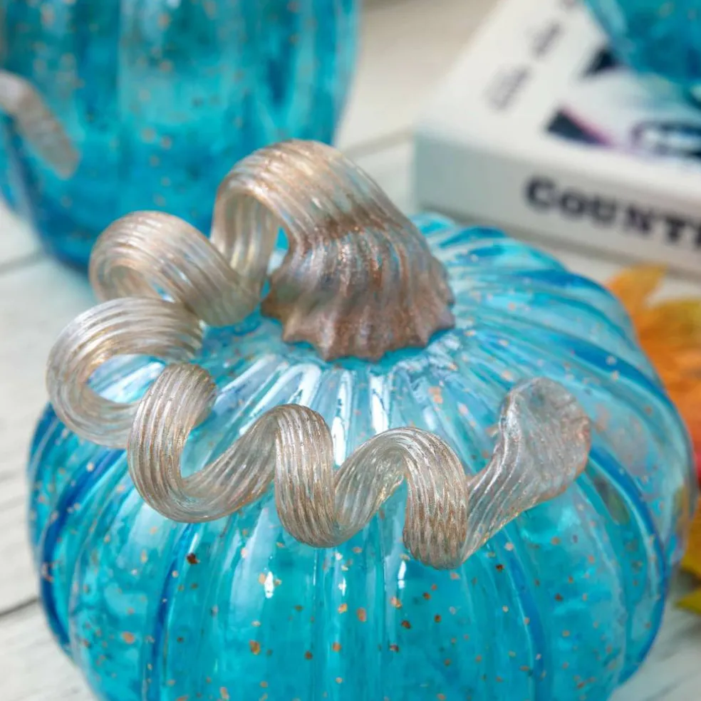 Glitzhome® Blue Glass Pumpkin Set