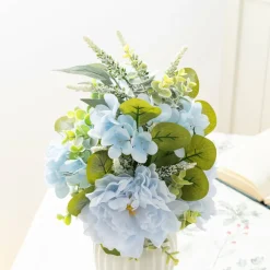 Glitzhome® 18" Blue Peony & Hydrangea with Ceramic Vase Centerpiece