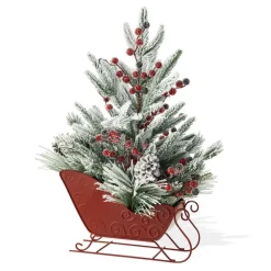 Glitzhome® 21" Christmas Red Sleigh Frosted Floral Centerpiece