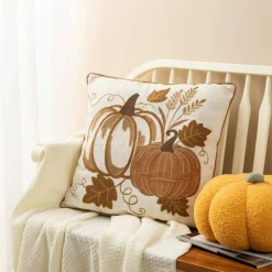 Glitzhome® Cotton Embroidered Pumpkin Pillow Cover