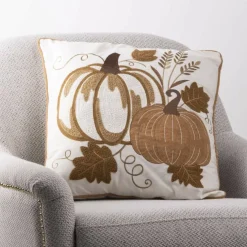 Glitzhome® Cotton Embroidered Pumpkin Pillow Cover