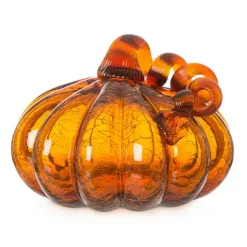 Glitzhome® Crackle Glass Pumpkin, Amber