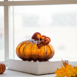 Glitzhome® Crackle Glass Pumpkin, Amber
