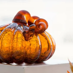 Glitzhome® Crackle Glass Pumpkin, Amber
