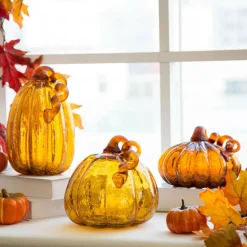 Glitzhome® Crackle Glass Pumpkin, Amber