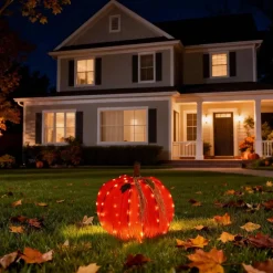 Glitzhome® 25" 3D Foldable Lighted Fall Pumpkin Outdoor Decor with 80 Golden LED Lights & Timer