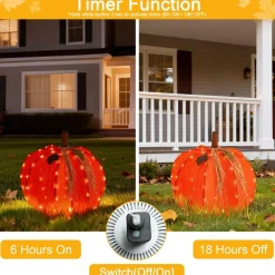 Glitzhome® 25" 3D Foldable Lighted Fall Pumpkin Outdoor Decor with 80 Golden LED Lights & Timer