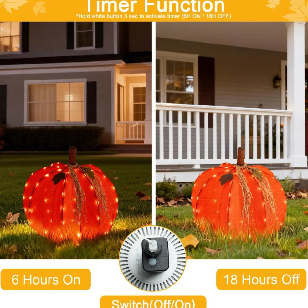 Glitzhome® 25" 3D Foldable Lighted Fall Pumpkin Outdoor Decor with 80 Golden LED Lights & Timer