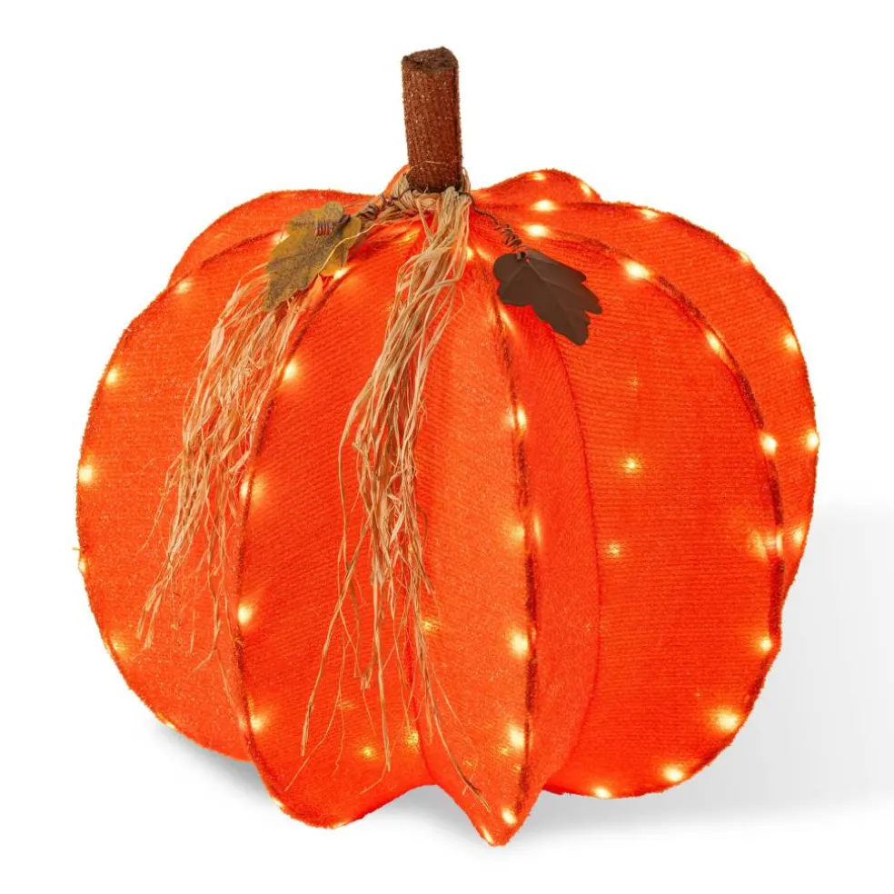 Glitzhome® 25" 3D Foldable Lighted Fall Pumpkin Outdoor Decor with 80 Golden LED Lights & Timer