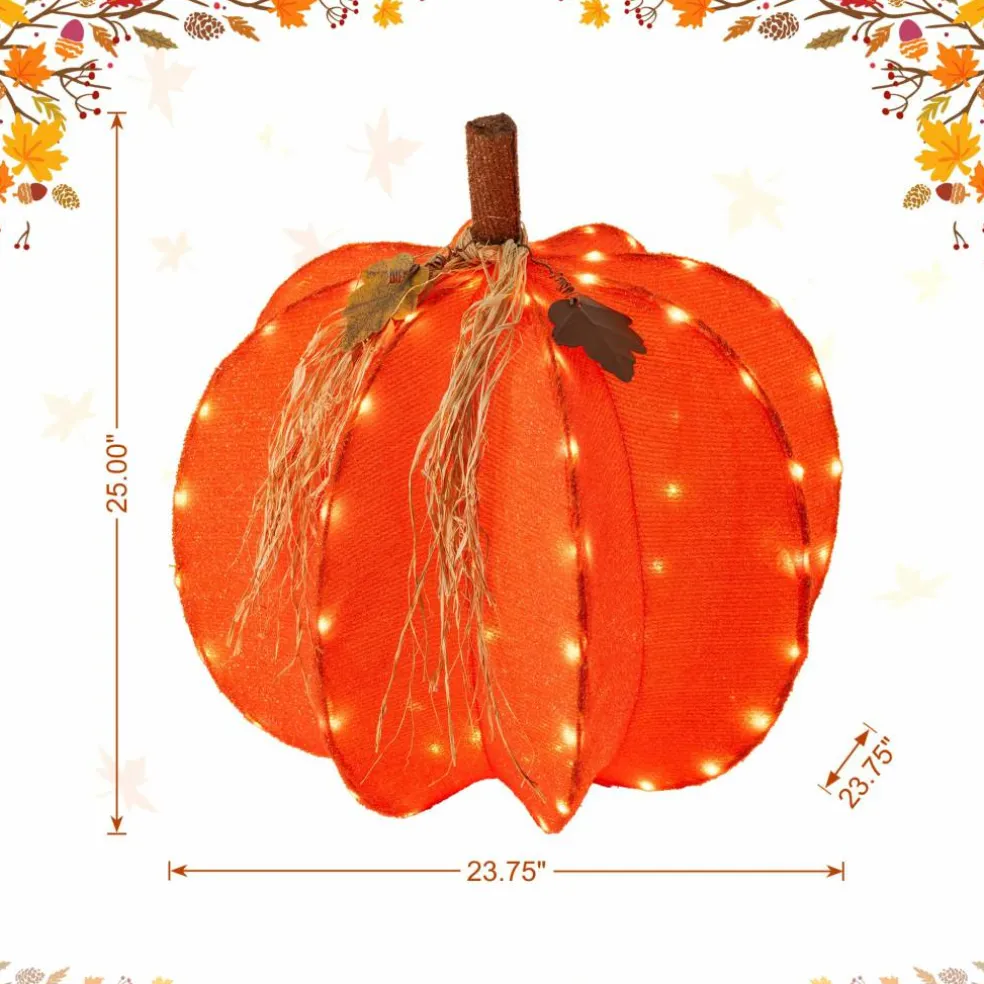Glitzhome® 25" 3D Foldable Lighted Fall Pumpkin Outdoor Decor with 80 Golden LED Lights & Timer
