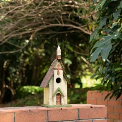 Glitzhome® Distressed Wooden Church Birdhouse
