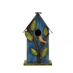 Glitzhome® Distressed Wooden Birdhouse with Leaves