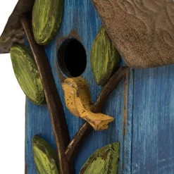 Glitzhome® Distressed Wooden Birdhouse with Leaves