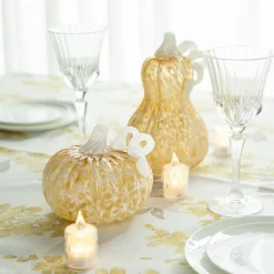 Glitzhome® 6" Fall Amber Dots Round Glass Pumpkin
