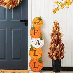Glitzhome® 41.75" Fall and Christmas Double-Sided Wooden Pumpkin and Ornament Porch Sign
