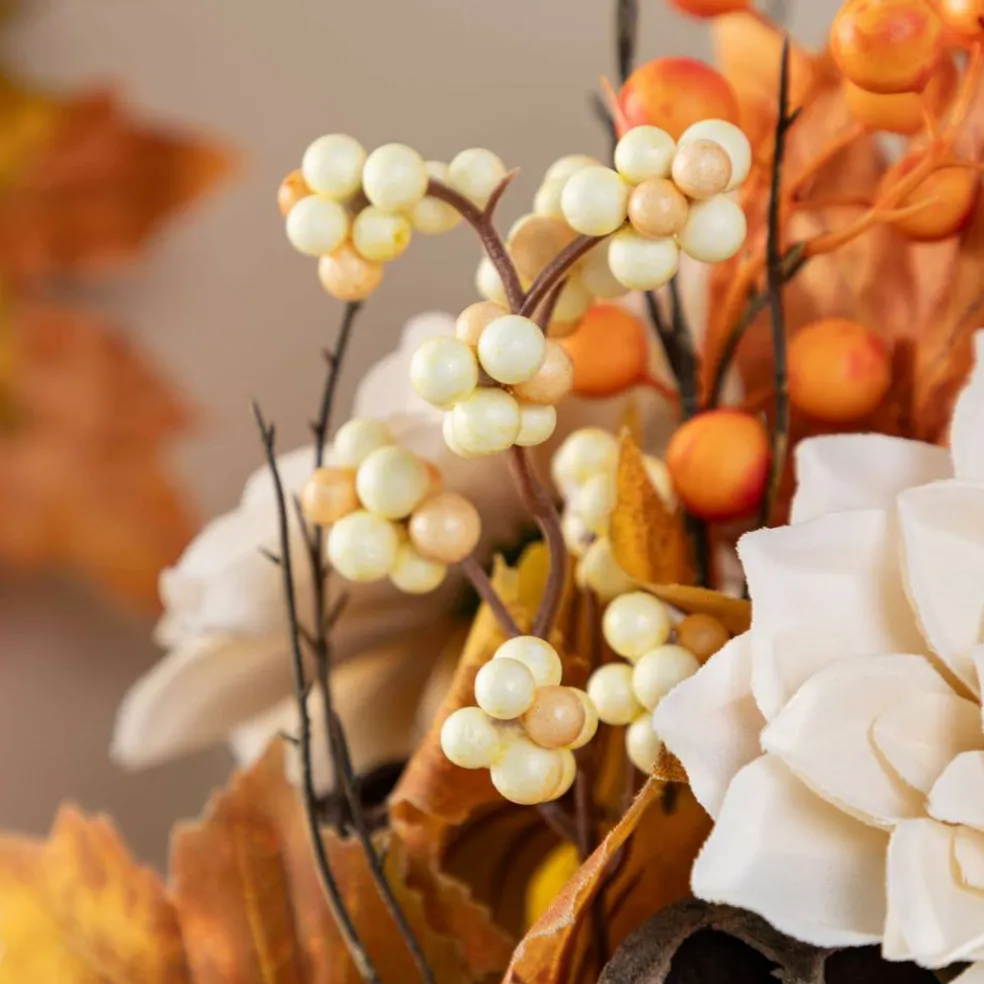 Glitzhome® 22" Fall Dahlia, Lotus Pod and Berry Centerpiece
