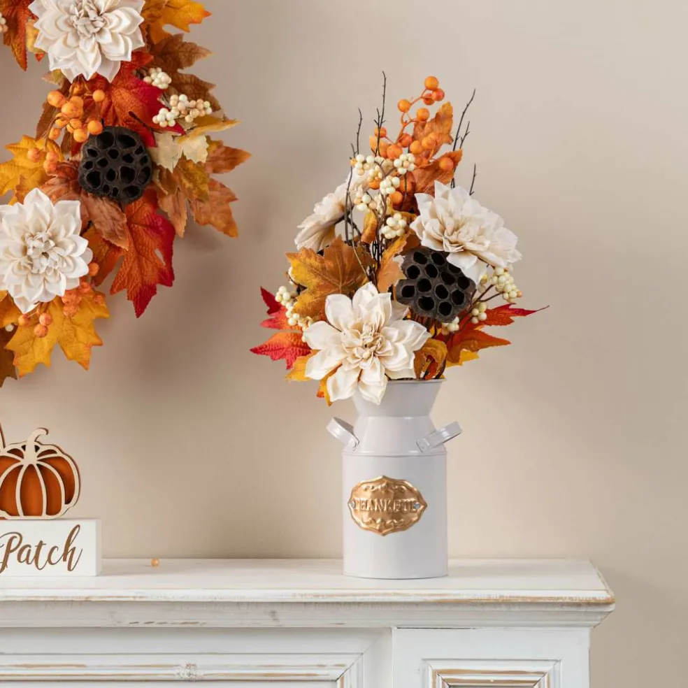 Glitzhome® 22" Fall Dahlia, Lotus Pod and Berry Centerpiece