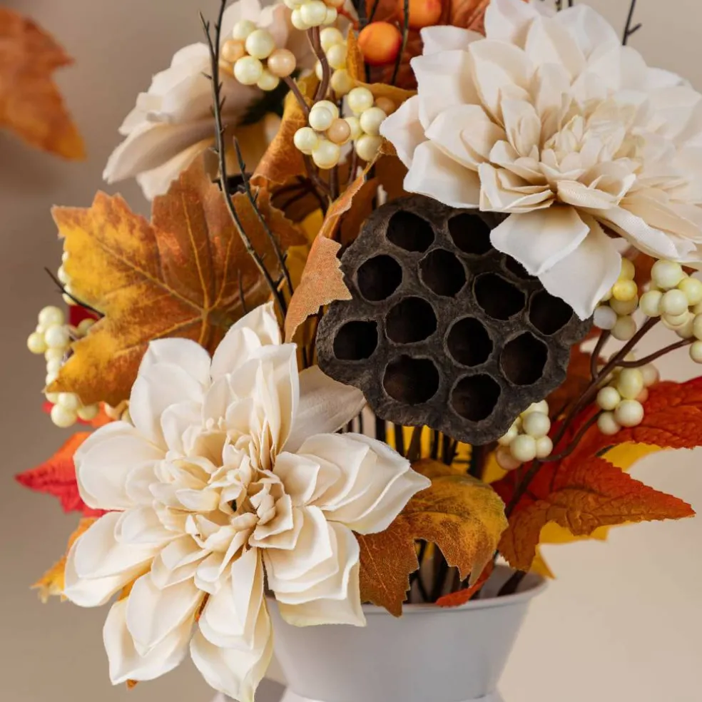 Glitzhome® 22" Fall Dahlia, Lotus Pod and Berry Centerpiece