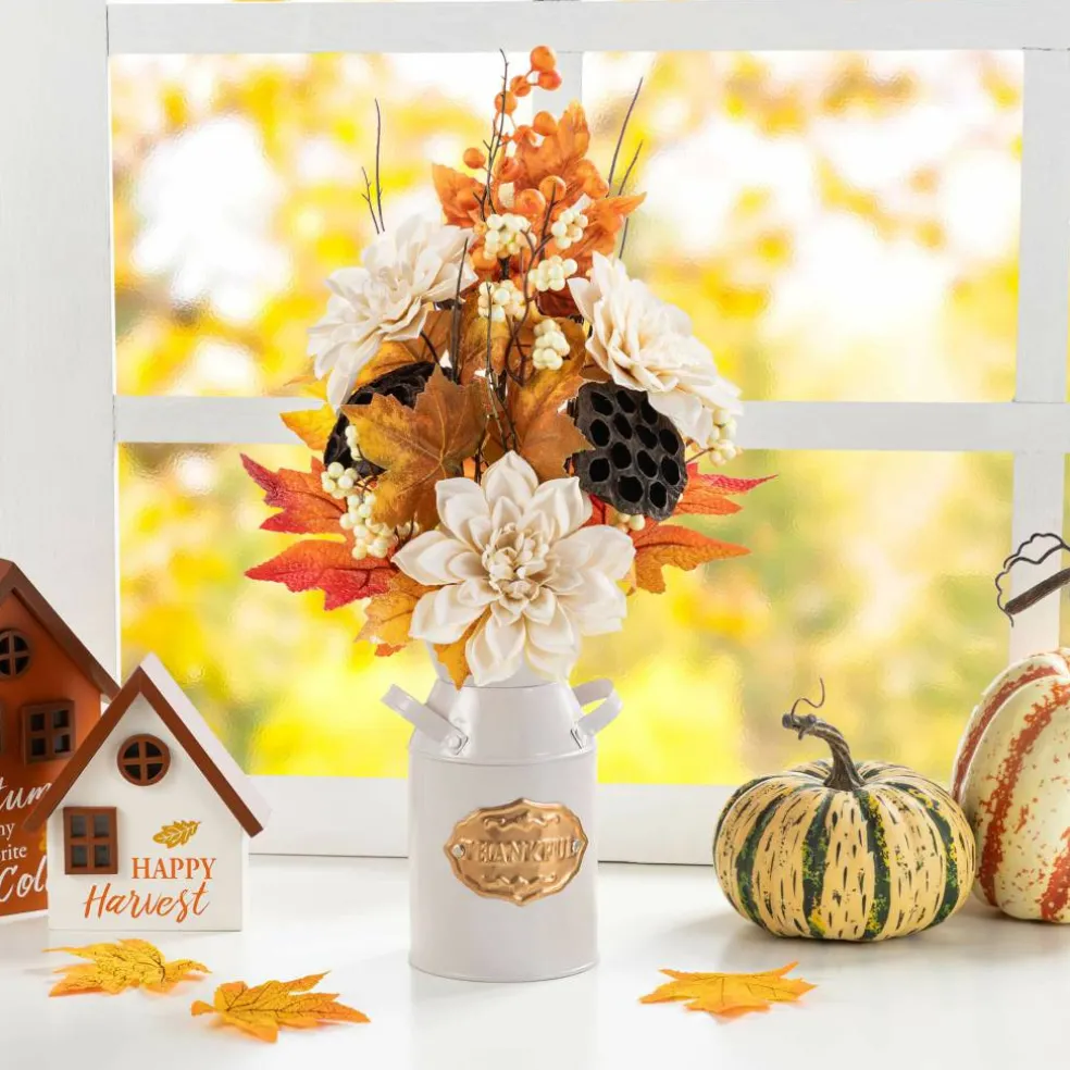 Glitzhome® 22" Fall Dahlia, Lotus Pod and Berry Centerpiece