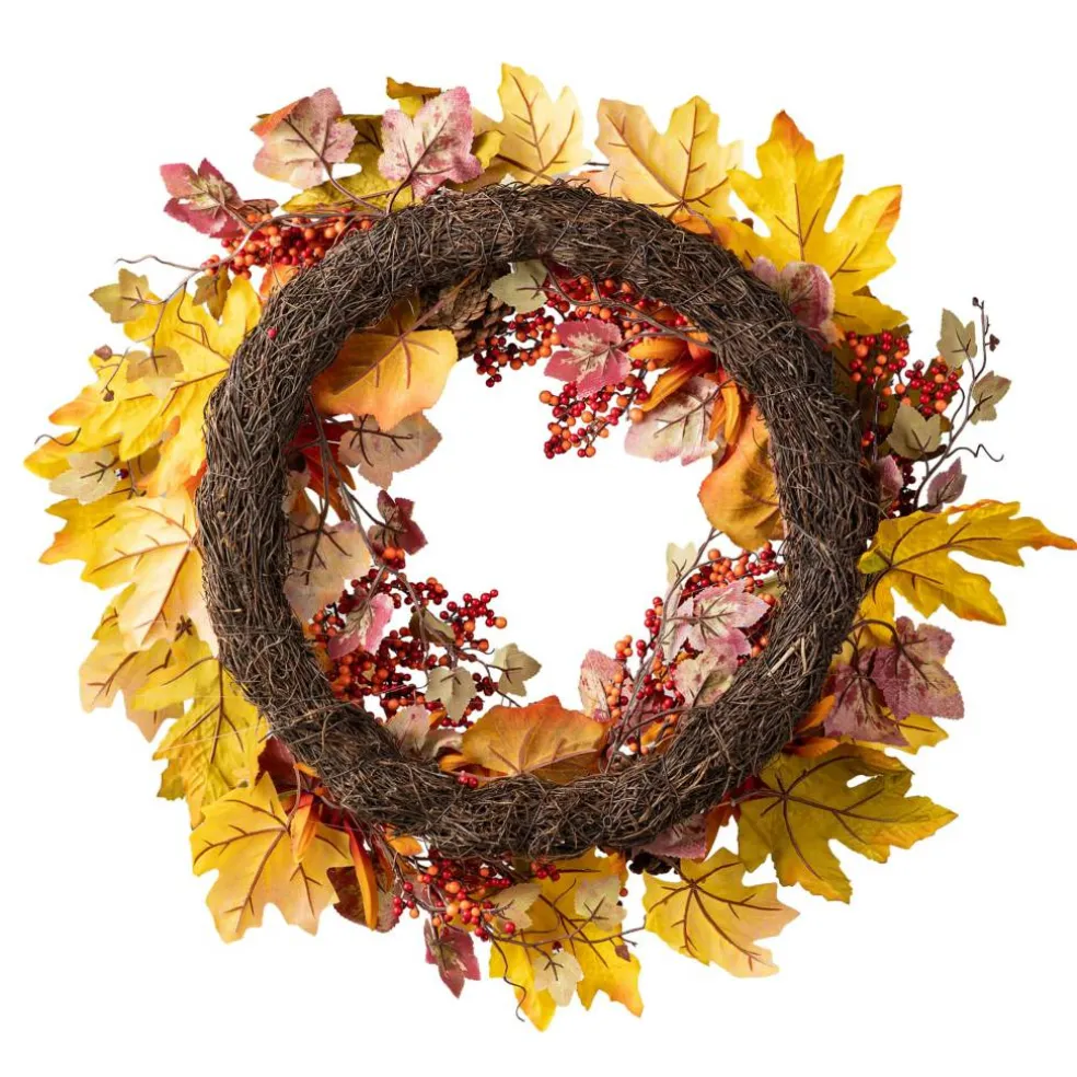 Glitzhome® 24" Fall Dahlia, Pumpkin, Leaf & Berry Wreath