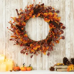Glitzhome® 22" Fall Eucalyptus Berry Wreath