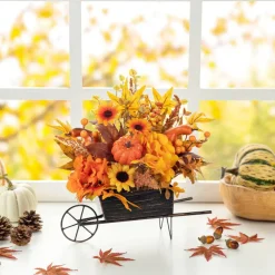 Glitzhome® 14" Fall Floral Cart Centerpiece