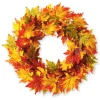 Glitzhome® 24" Fall Lighted Maple Leaves Wreath with Timer