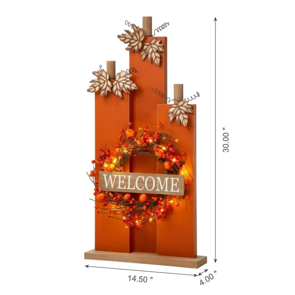 Glitzhome® 30" Fall Lighted Pumpkin & Wreath Décor with Timer