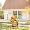 Glitzhome® 30.25" Fall Metal Pumpkins with Barrel Yard Stake