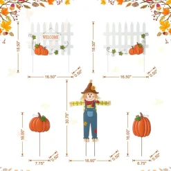 Glitzhome® Fall Metal Scarecrow, Pumpkin & Fence Yard Stake Set