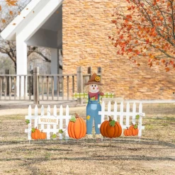Glitzhome® Fall Metal Scarecrow, Pumpkin & Fence Yard Stake Set