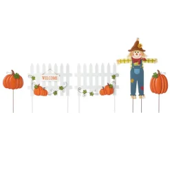 Glitzhome® Fall Metal Scarecrow, Pumpkin & Fence Yard Stake Set